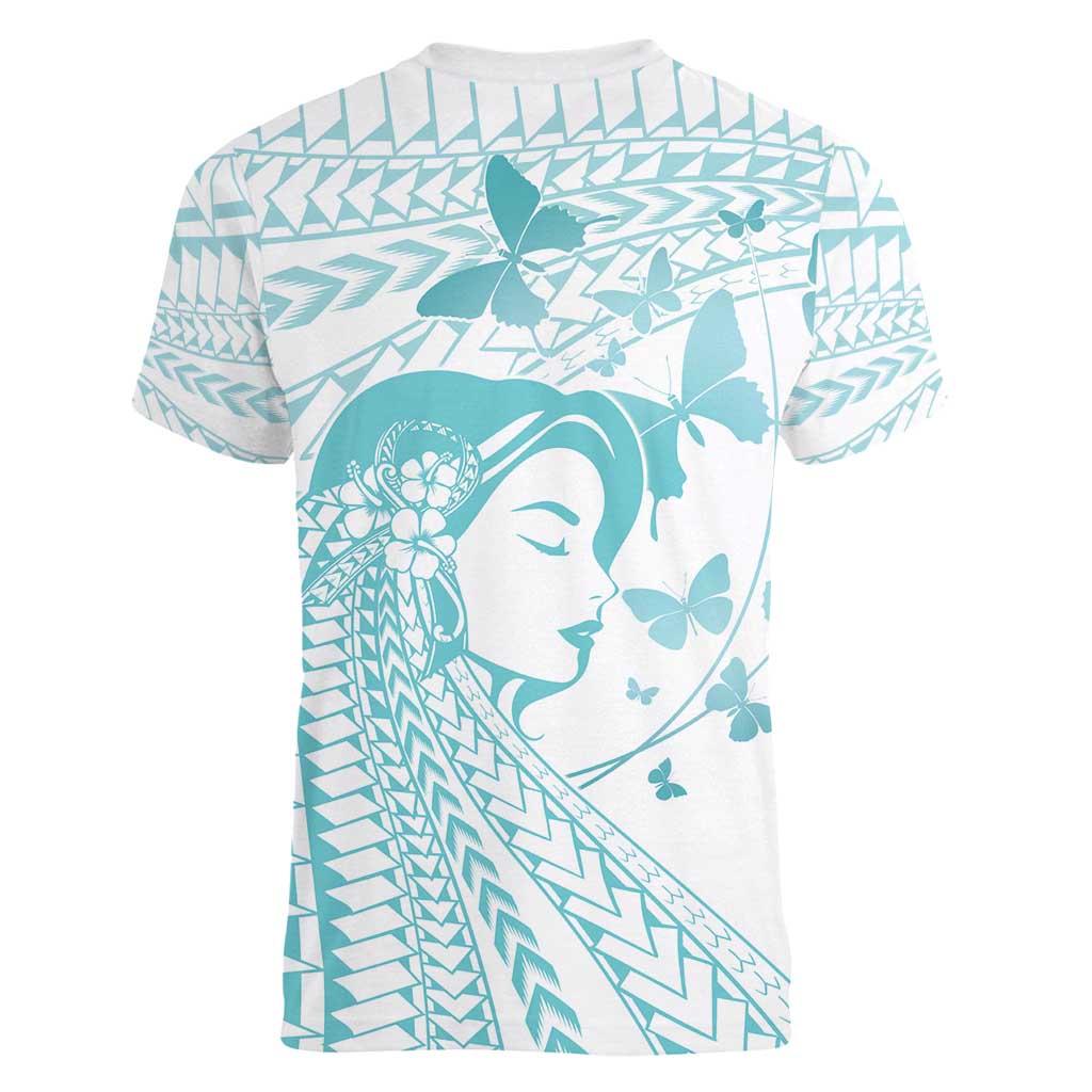 Polynesia Cervical Cancer Awareness Month Women V-Neck T-Shirt Polynesian Women Faith Hope Love!