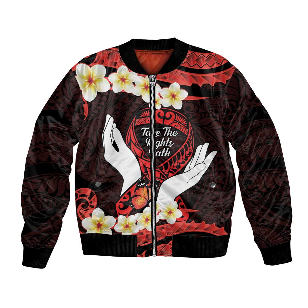 Polynesia AIDS Awareness Month Bomber Jacket Take The Rights Path Polynesian Pattern LT14 Unisex Red - Polynesian Pride