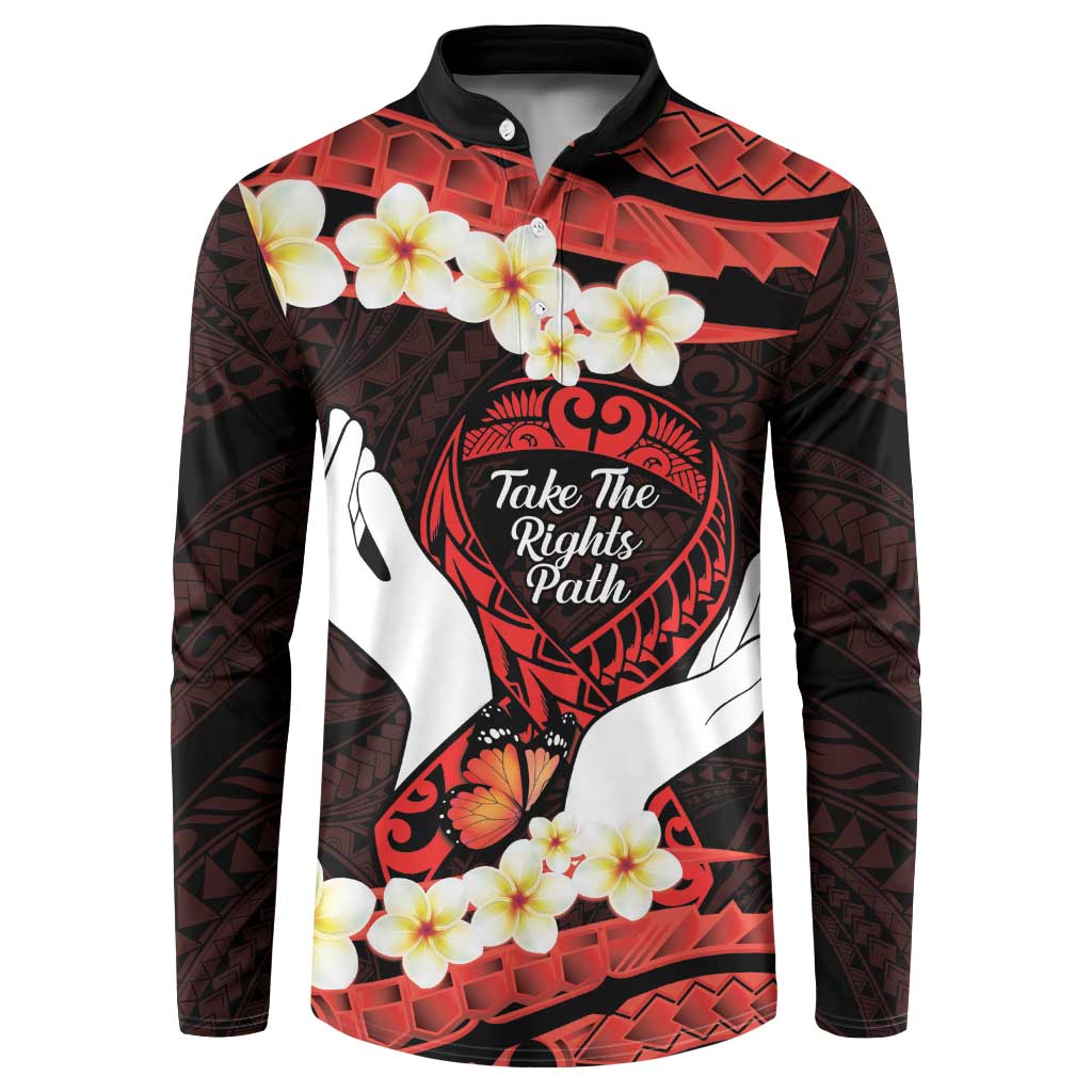 Polynesia AIDS Awareness Month Button Sweatshirt Take The Rights Path Polynesian Pattern