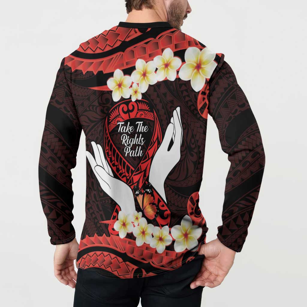 Polynesia AIDS Awareness Month Button Sweatshirt Take The Rights Path Polynesian Pattern