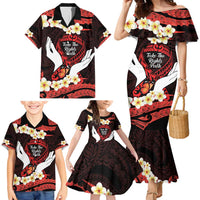 Polynesia AIDS Awareness Month Family Matching Mermaid Dress and Hawaiian Shirt Take The Rights Path Polynesian Pattern