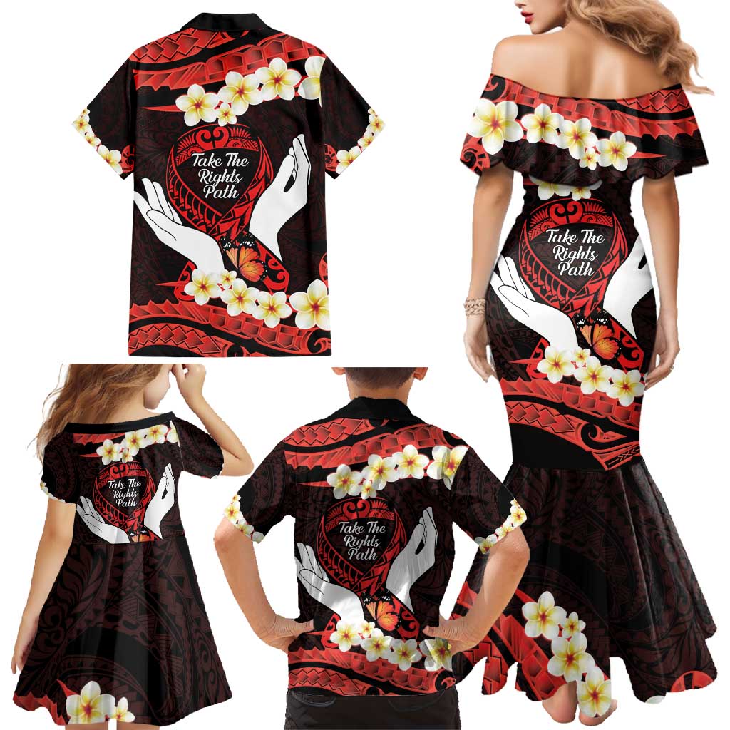 Polynesia AIDS Awareness Month Family Matching Mermaid Dress and Hawaiian Shirt Take The Rights Path Polynesian Pattern