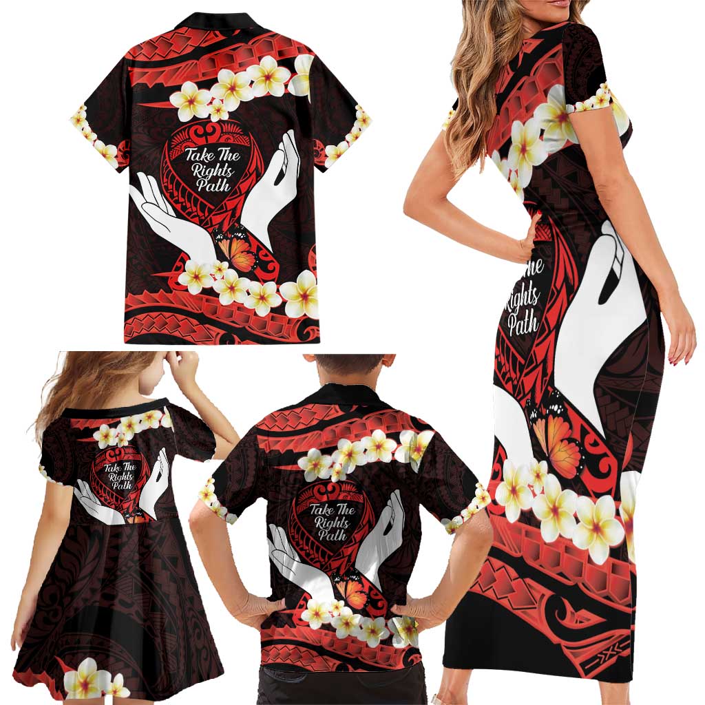 Polynesia AIDS Awareness Month Family Matching Short Sleeve Bodycon Dress and Hawaiian Shirt Take The Rights Path Polynesian Pattern