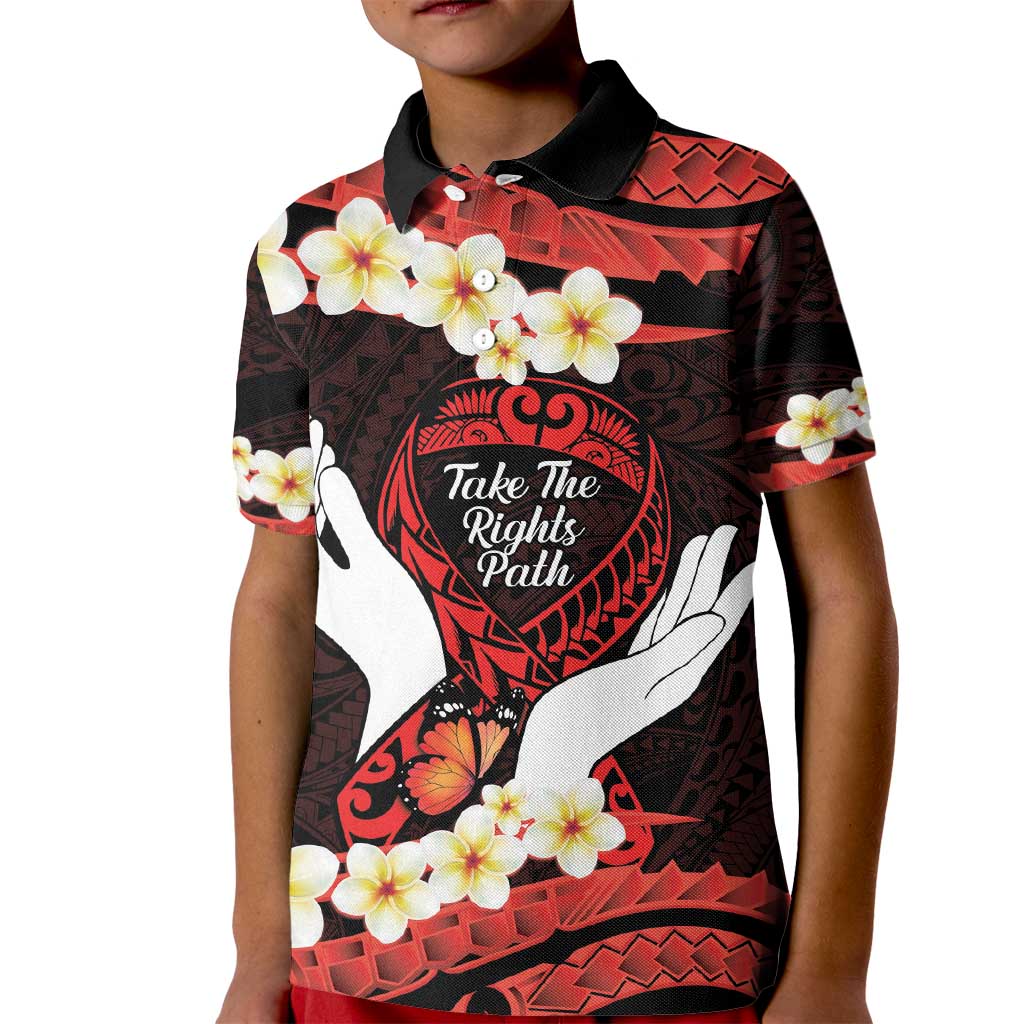 Polynesia AIDS Awareness Month Kid Polo Shirt Take The Rights Path Polynesian Pattern LT14 Kid Red - Polynesian Pride