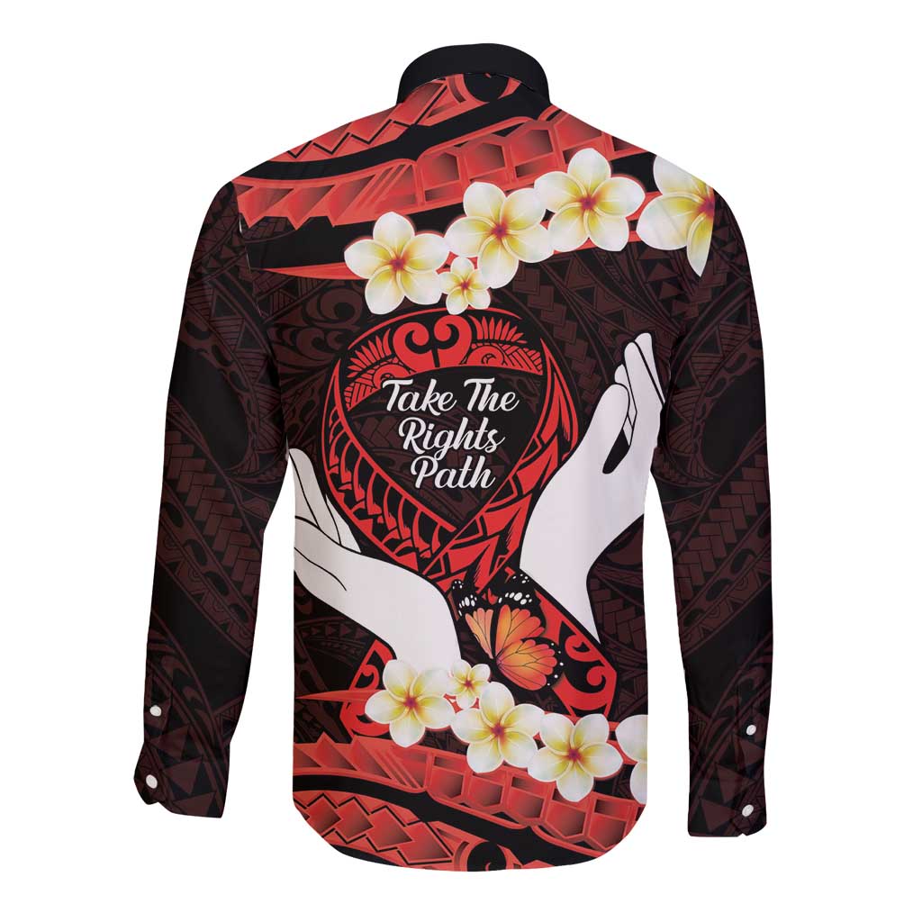 Polynesia AIDS Awareness Month Long Sleeve Button Shirt Take The Rights Path Polynesian Pattern LT14 - Polynesian Pride