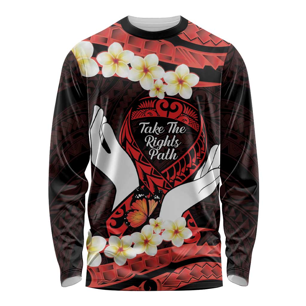 Polynesia AIDS Awareness Month Long Sleeve Shirt Take The Rights Path Polynesian Pattern LT14 Unisex Red - Polynesian Pride