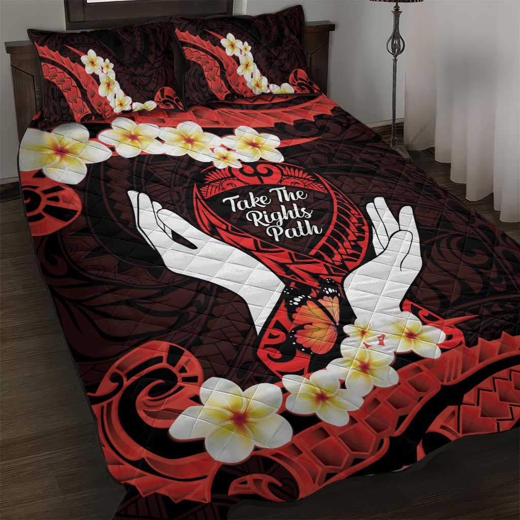 Polynesia AIDS Awareness Month Quilt Bed Set Take The Rights Path Polynesian Pattern LT14 Red - Polynesian Pride