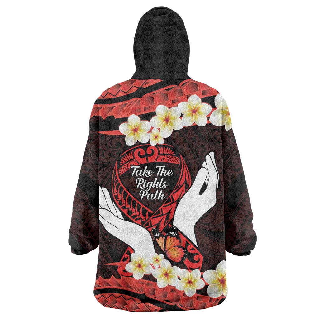 Polynesia AIDS Awareness Month Wearable Blanket Hoodie Take The Rights Path Polynesian Pattern