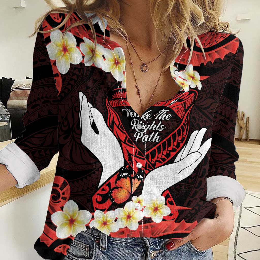 Polynesia AIDS Awareness Month Women Casual Shirt Take The Rights Path Polynesian Pattern
