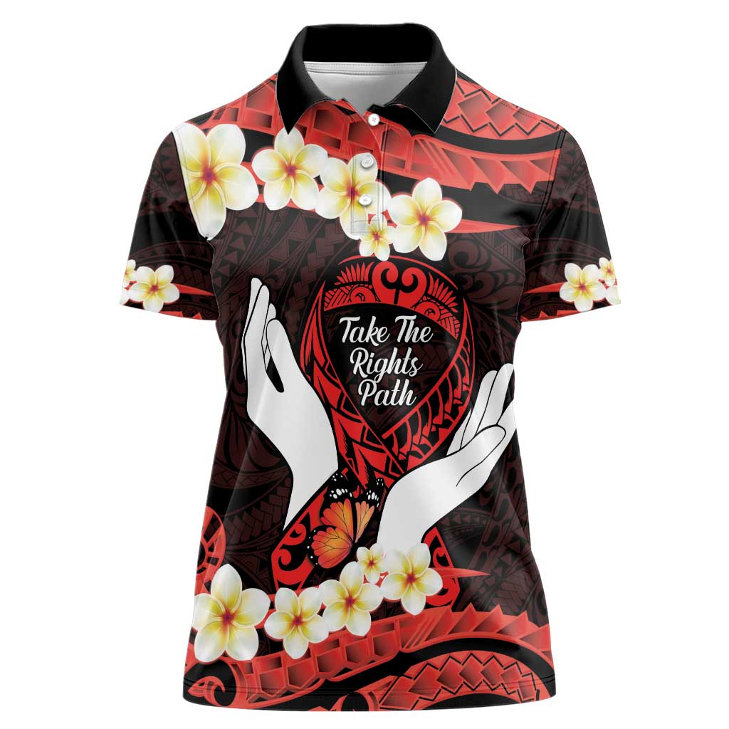 Polynesia AIDS Awareness Month Women Polo Shirt Take The Rights Path Polynesian Pattern LT14 Female Red - Polynesian Pride