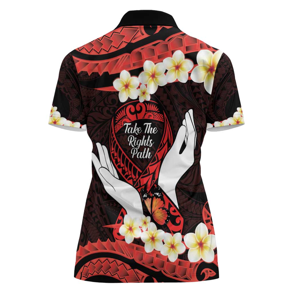 Polynesia AIDS Awareness Month Women Polo Shirt Take The Rights Path Polynesian Pattern LT14 - Polynesian Pride