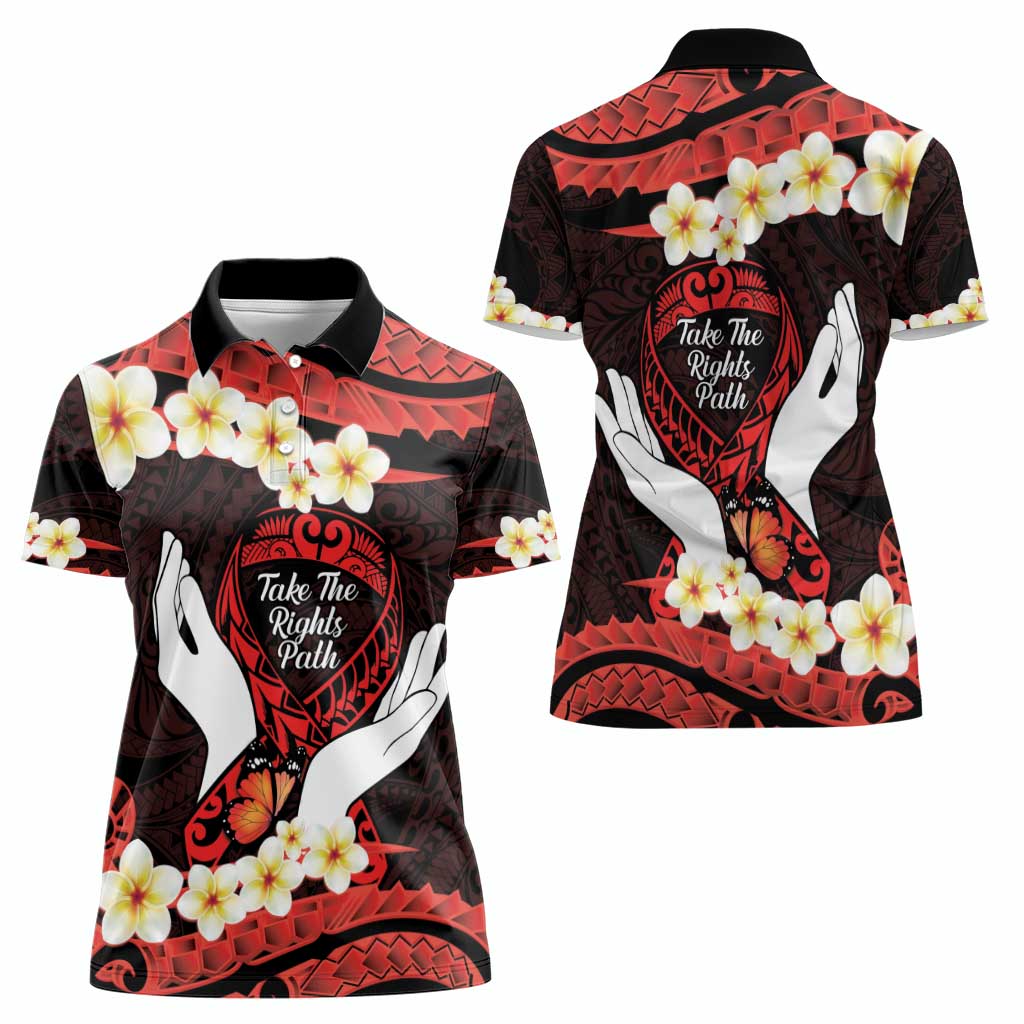 Polynesia AIDS Awareness Month Women Polo Shirt Take The Rights Path Polynesian Pattern LT14 - Polynesian Pride