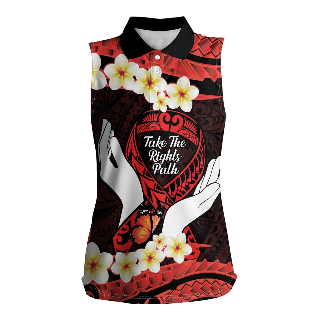 Polynesia AIDS Awareness Month Women Sleeveless Polo Shirt Take The Rights Path Polynesian Pattern LT14 Female Red - Polynesian Pride