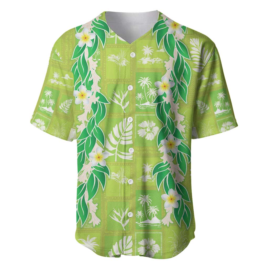 Aloha Hawaii Tuberose Lei Baseball Jersey Tropical Vibes Green Color - Polynesian Pride