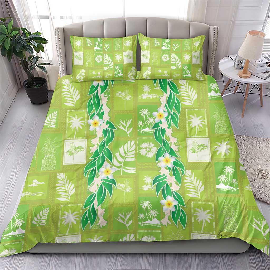 Aloha Hawaii Tuberose Lei Bedding Set Tropical Vibes Green Color - Polynesian Pride