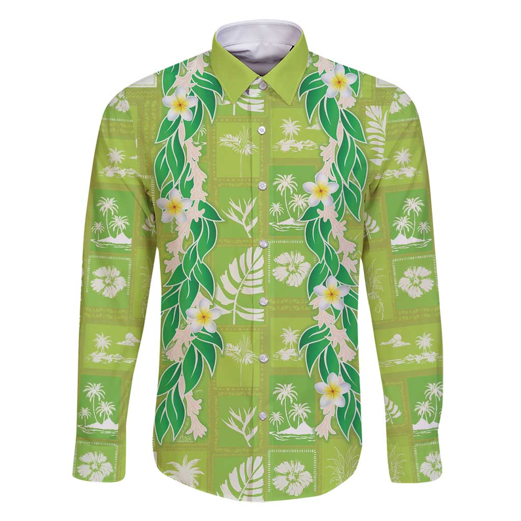 Aloha Hawaii Tuberose Lei Family Matching Mermaid Dress and Hawaiian Shirt Tropical Vibes Green Color - Polynesian Pride