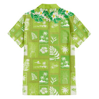 Aloha Hawaii Tuberose Lei Family Matching Short Sleeve Bodycon Dress and Hawaiian Shirt Tropical Vibes Green Color - Polynesian Pride