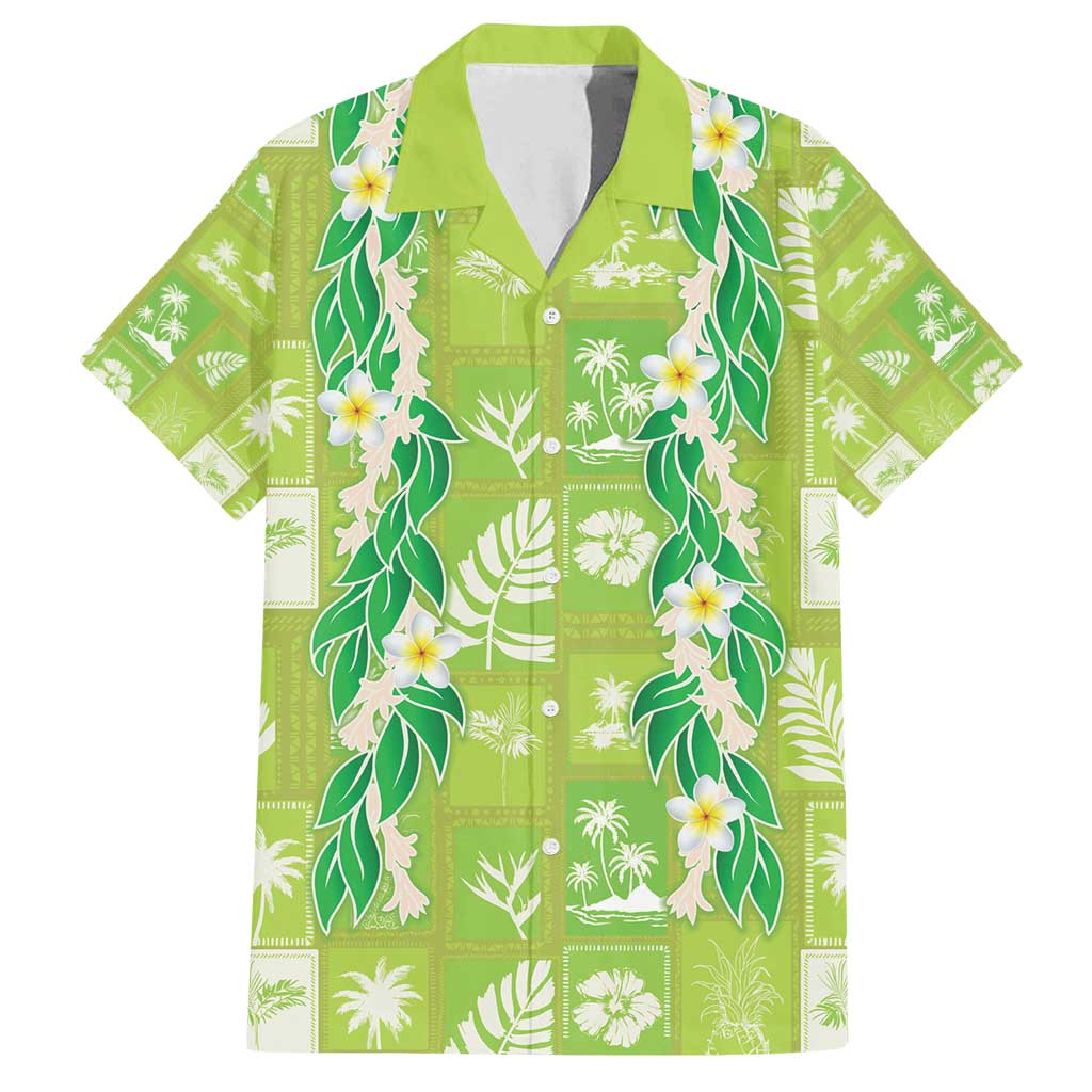 Aloha Hawaii Tuberose Lei Family Matching Summer Maxi Dress and Hawaiian Shirt Tropical Vibes Green Color - Polynesian Pride