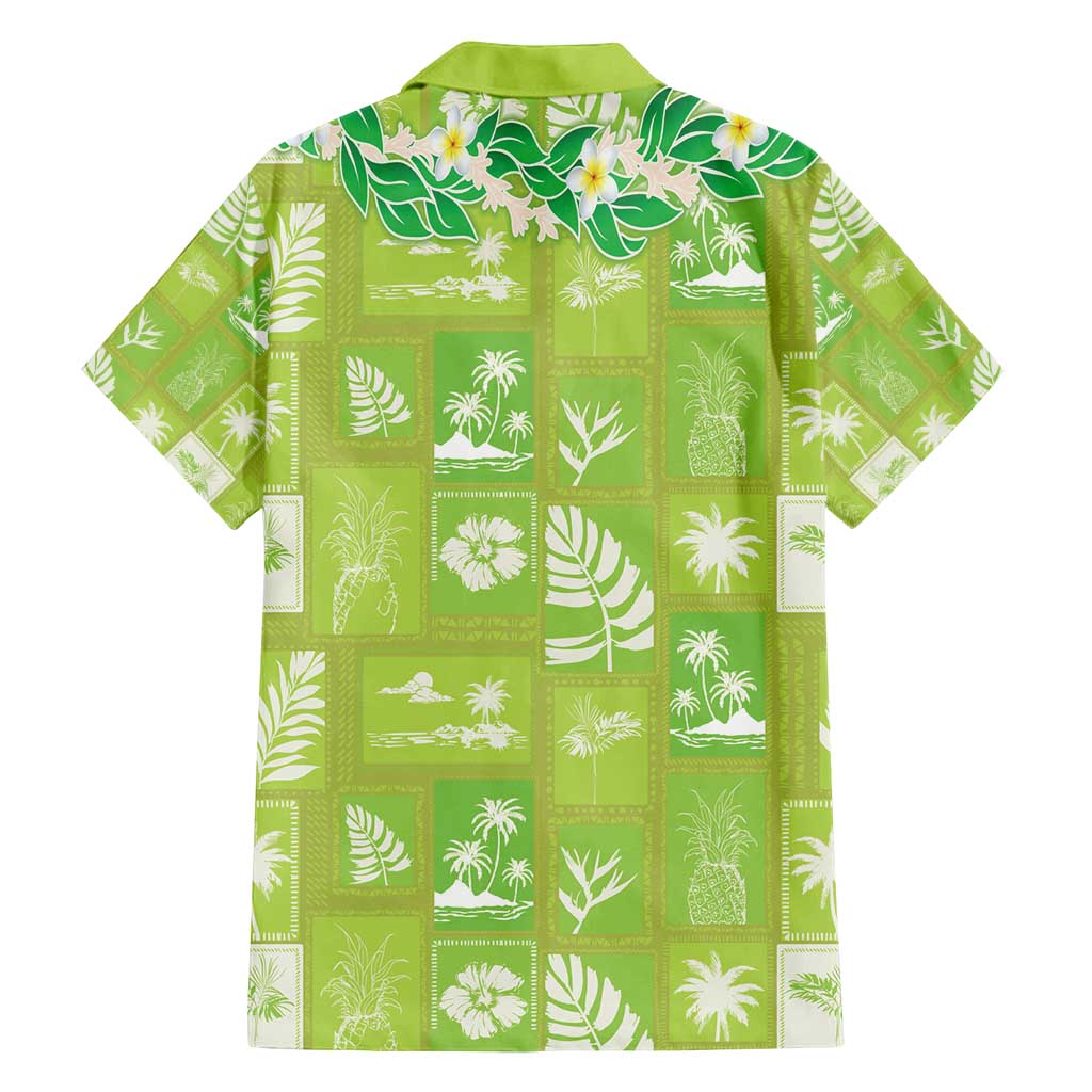 Aloha Hawaii Tuberose Lei Family Matching Summer Maxi Dress and Hawaiian Shirt Tropical Vibes Green Color - Polynesian Pride