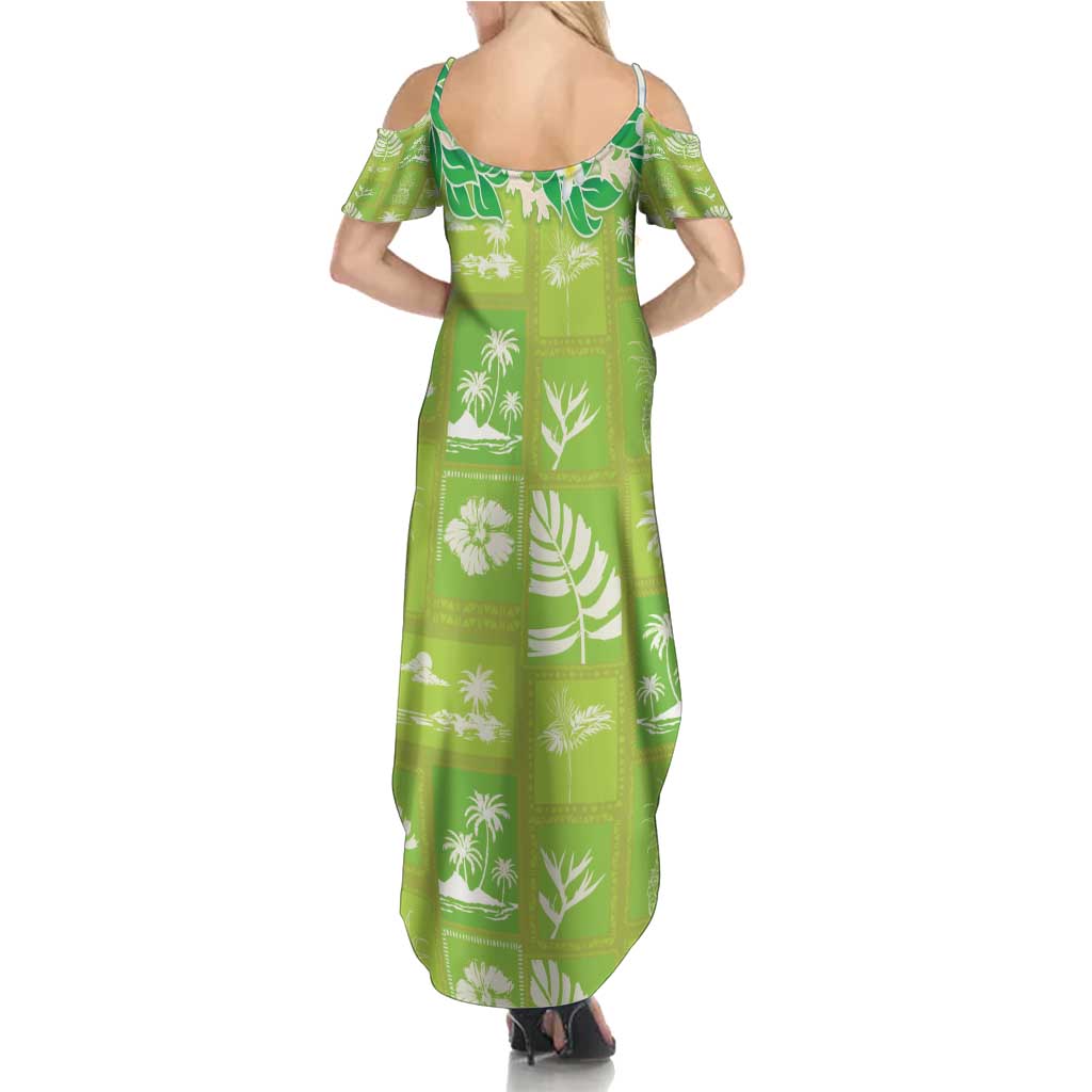 Aloha Hawaii Tuberose Lei Family Matching Summer Maxi Dress and Hawaiian Shirt Tropical Vibes Green Color - Polynesian Pride