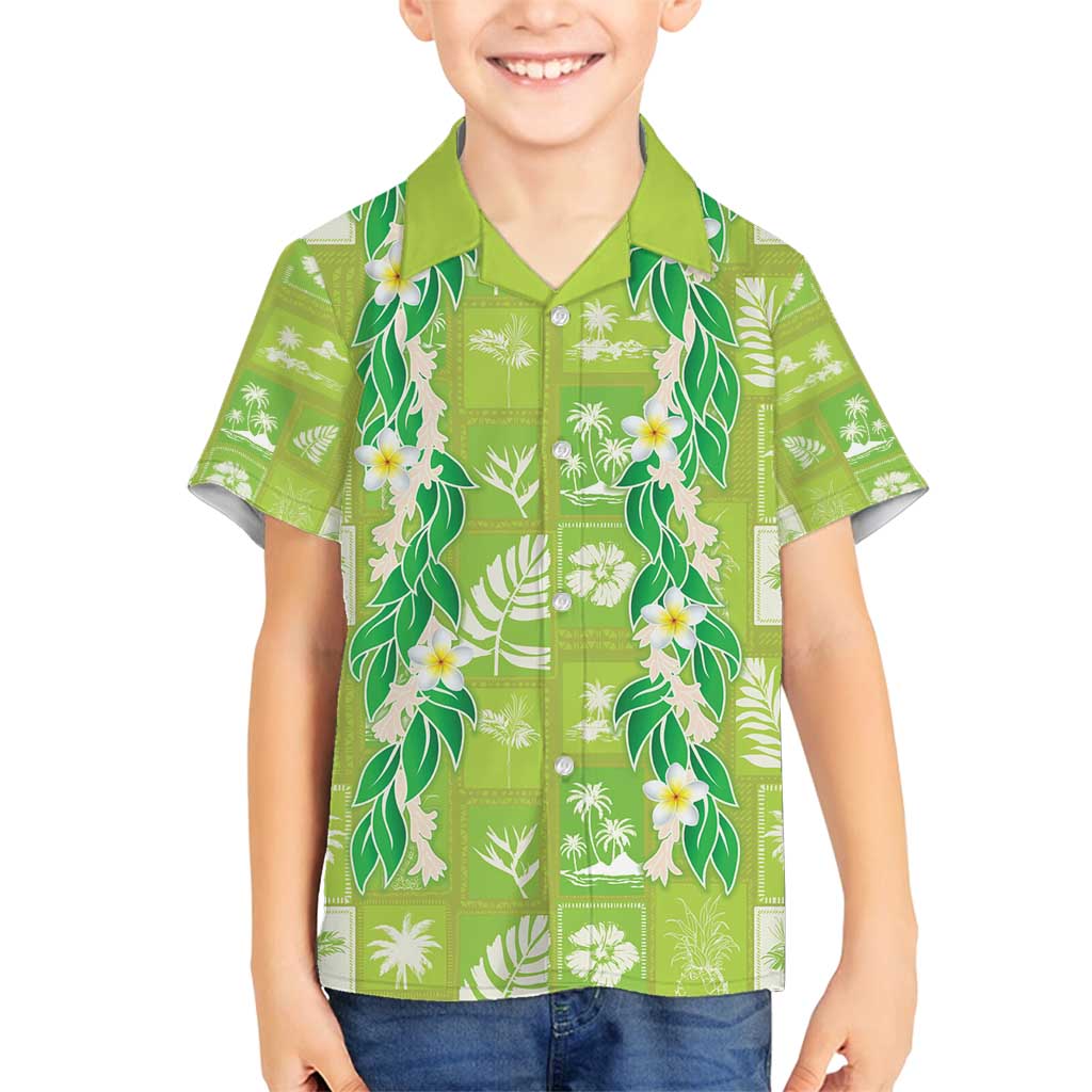 Aloha Hawaii Tuberose Lei Family Matching Summer Maxi Dress and Hawaiian Shirt Tropical Vibes Green Color - Polynesian Pride
