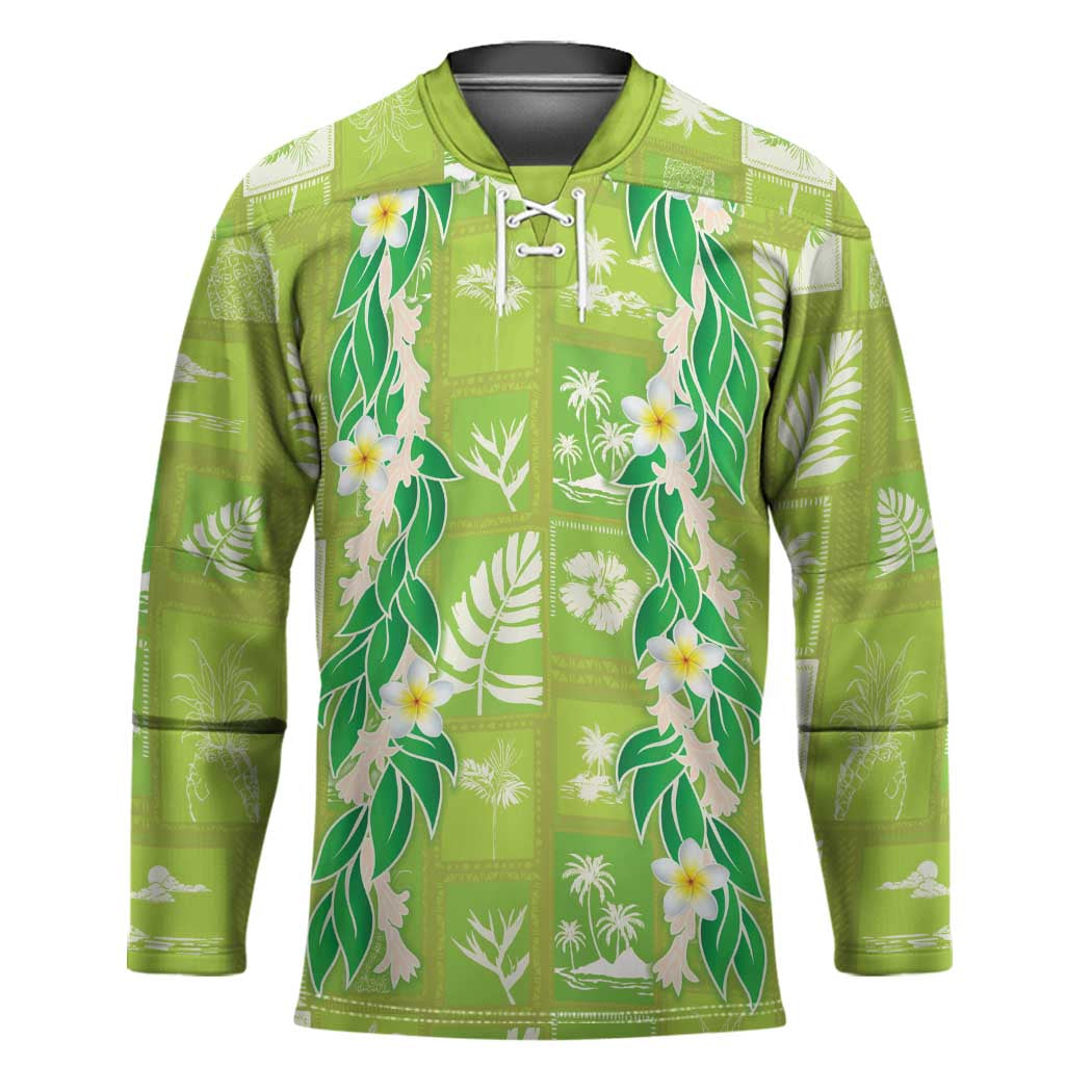 Aloha Hawaii Tuberose Lei Hockey Jersey Tropical Vibes Green Color - Polynesian Pride
