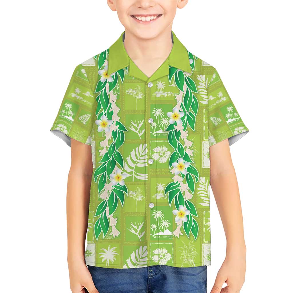 Aloha Hawaii Tuberose Lei Kid Hawaiian Shirt Tropical Vibes Green Color - Polynesian Pride