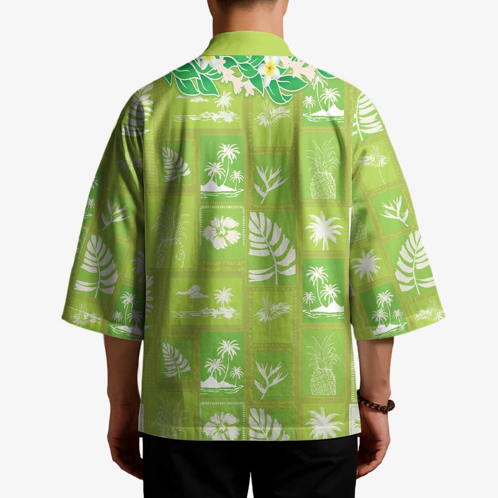 Aloha Hawaii Tuberose Lei Kimono Tropical Vibes Green Color - Polynesian Pride