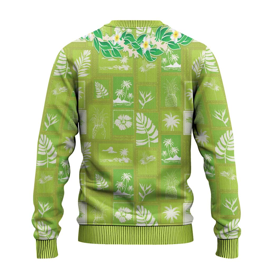 Aloha Hawaii Tuberose Lei Ugly Christmas Sweater Tropical Vibes Green Color - Polynesian Pride