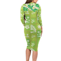 Aloha Hawaii Tuberose Lei Long Sleeve Bodycon Dress Tropical Vibes Green Color LT14 - Polynesian Pride