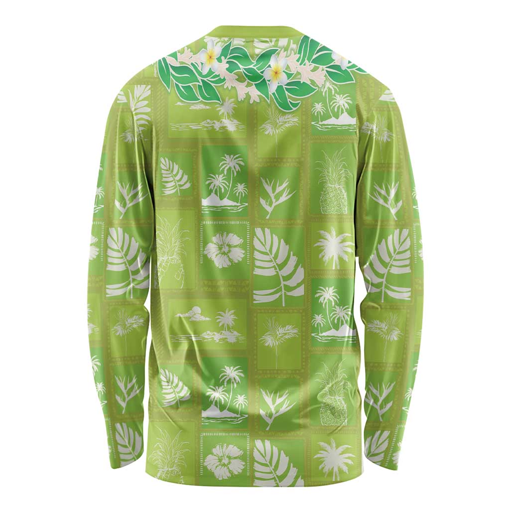 Aloha Hawaii Tuberose Lei Long Sleeve Shirt Tropical Vibes Green Color - Polynesian Pride