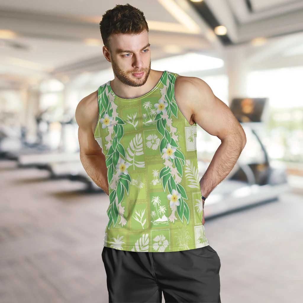 Aloha Hawaii Tuberose Lei Men Tank Top Tropical Vibes Green Color - Polynesian Pride