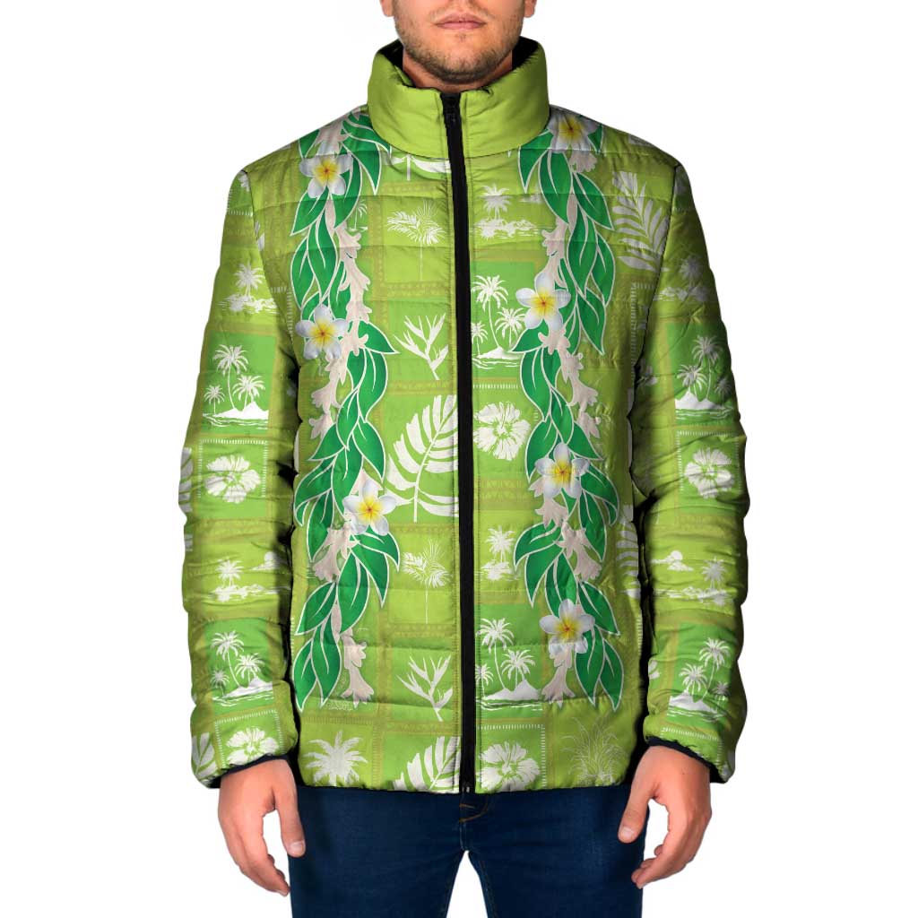 Aloha Hawaii Tuberose Lei Padded Jacket Tropical Vibes Green Color - Polynesian Pride