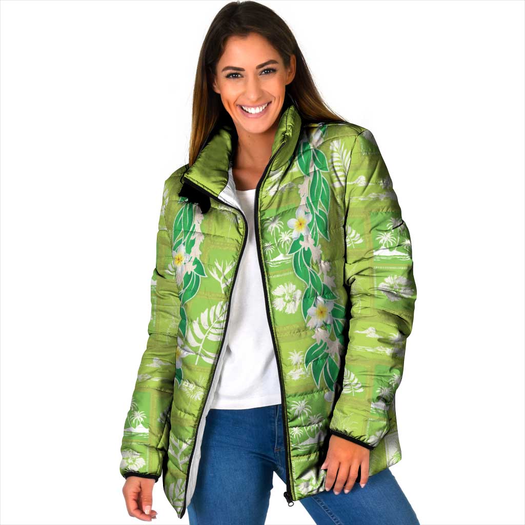 Aloha Hawaii Tuberose Lei Padded Jacket Tropical Vibes Green Color - Polynesian Pride