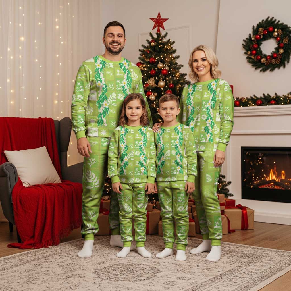 Aloha Hawaii Tuberose Lei Christmas Pajama Set Tropical Vibes Green Color - Polynesian Pride