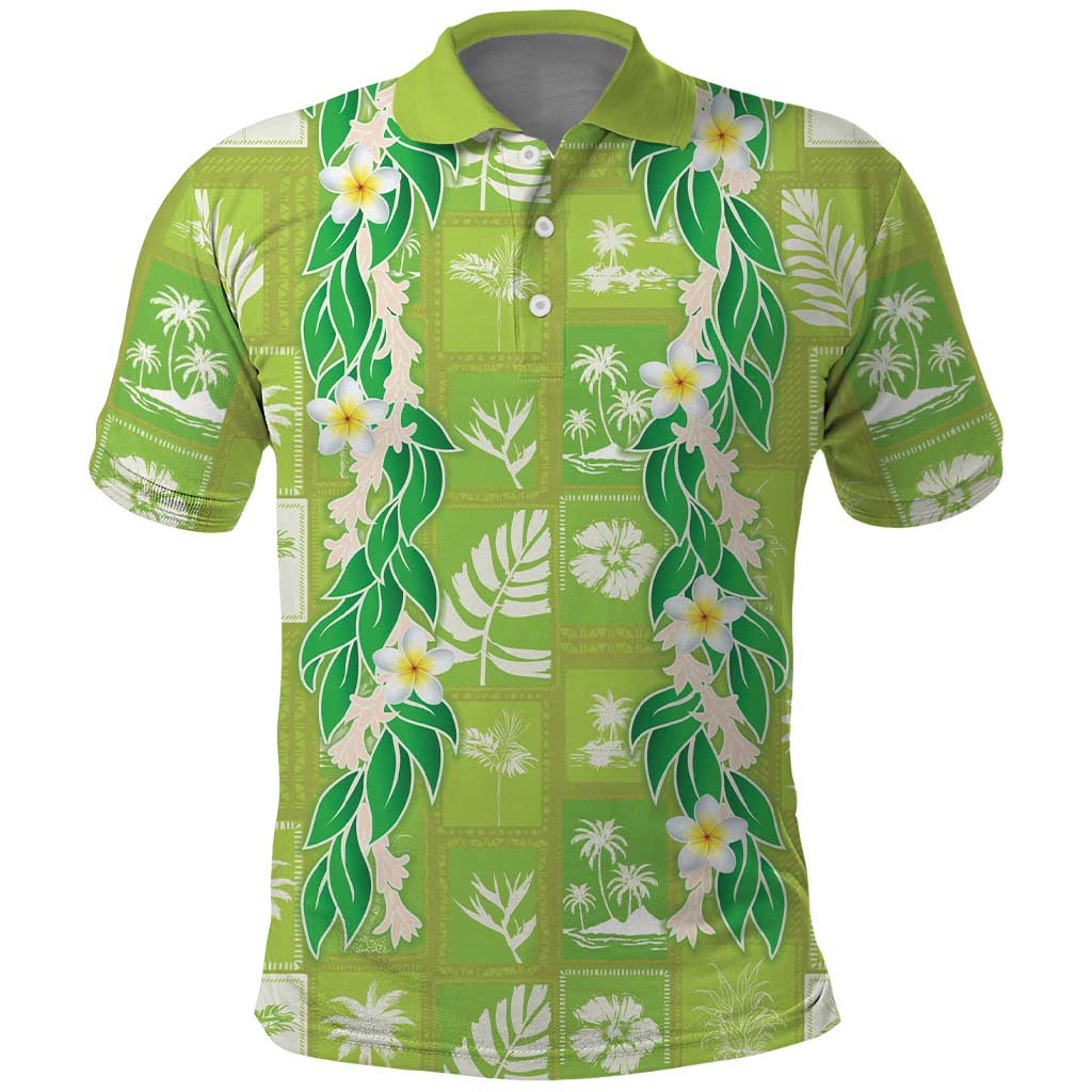 Aloha Hawaii Tuberose Lei Polo Shirt Tropical Vibes Green Color - Polynesian Pride