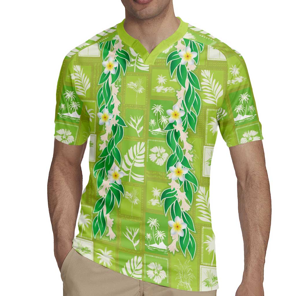 Aloha Hawaii Tuberose Lei Rugby Jersey Tropical Vibes Green Color - Polynesian Pride