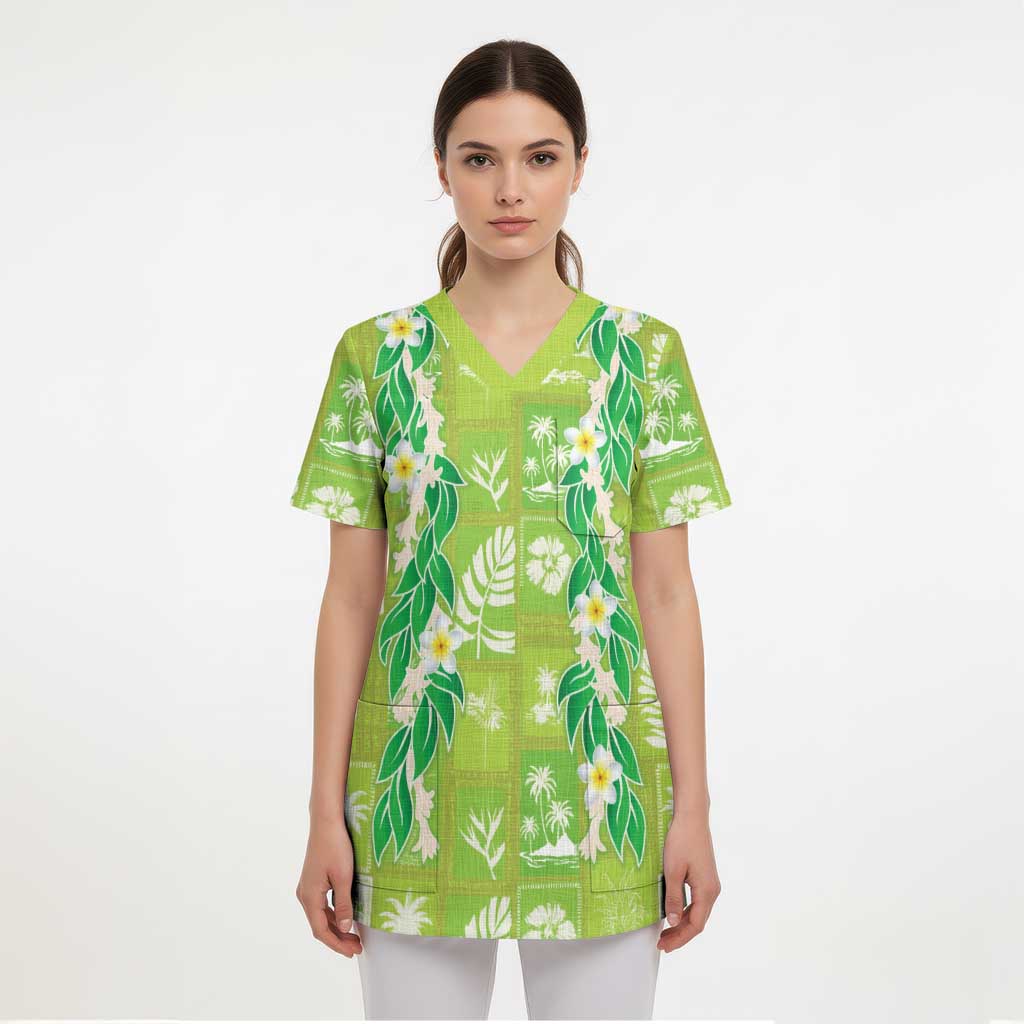 Aloha Hawaii Tuberose Lei Scrub Top Tropical Vibes Green Color - Polynesian Pride