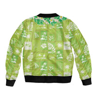 Aloha Hawaii Tuberose Lei Sleeve Zip Bomber Jacket Tropical Vibes Green Color - Polynesian Pride