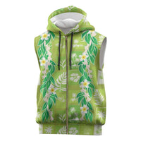 Aloha Hawaii Tuberose Lei Sleeveless Zip Hoodie Tropical Vibes Green Color - Polynesian Pride