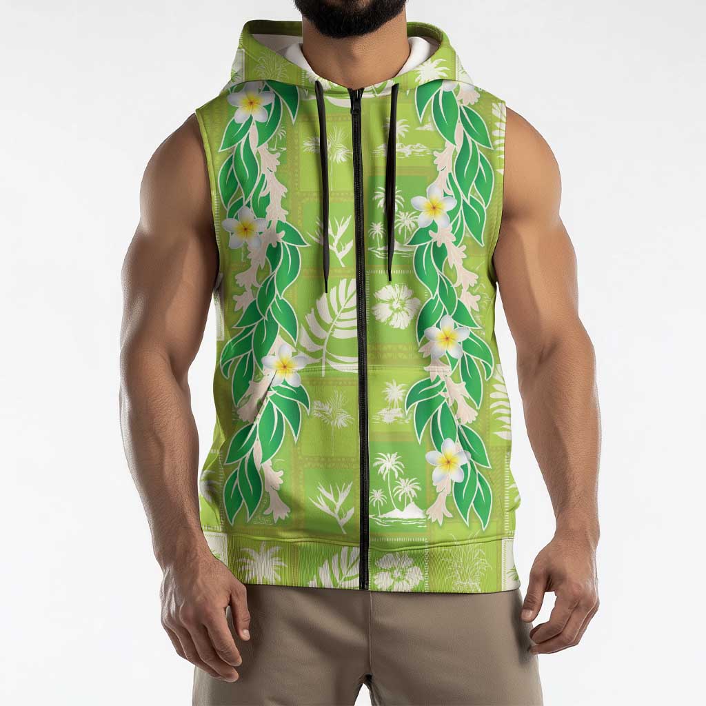 Aloha Hawaii Tuberose Lei Sleeveless Zip Hoodie Tropical Vibes Green Color LT14 - Polynesian Pride