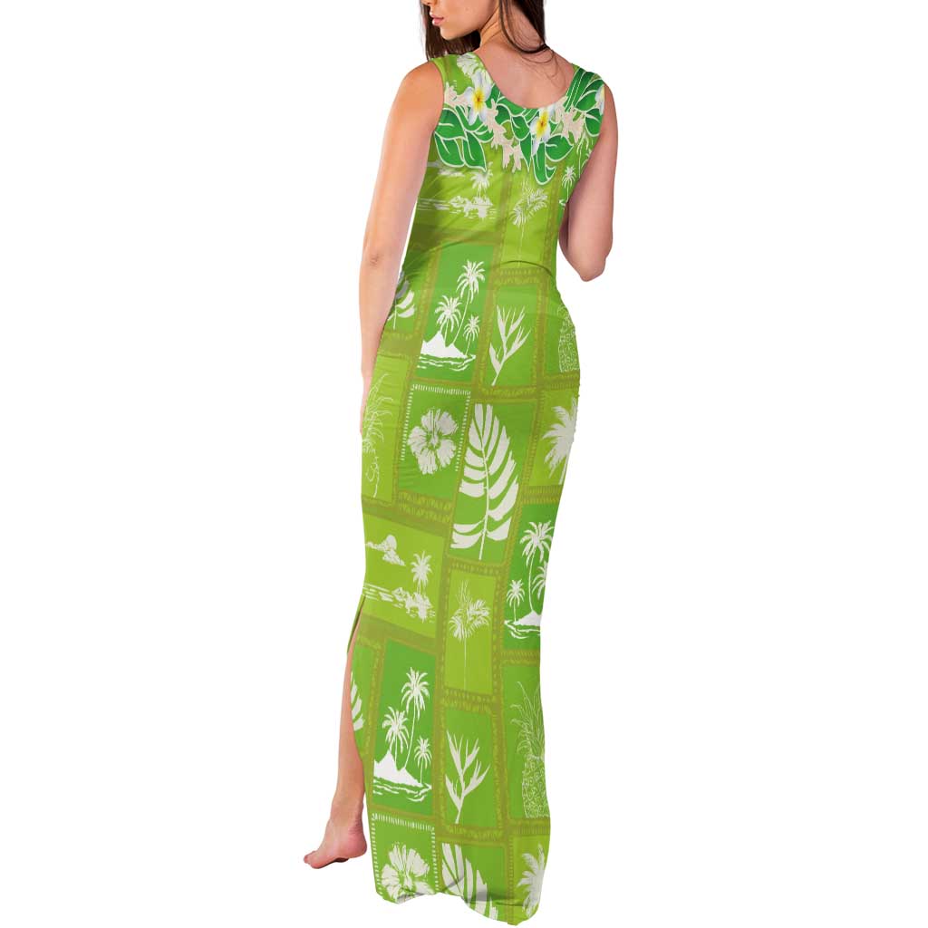 Aloha Hawaii Tuberose Lei Tank Maxi Dress Tropical Vibes Green Color - Polynesian Pride