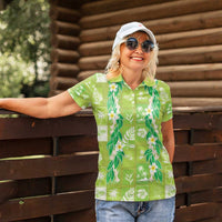 Aloha Hawaii Tuberose Lei Women Polo Shirt Tropical Vibes Green Color - Polynesian Pride