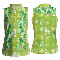 Aloha Hawaii Tuberose Lei Women Sleeveless Polo Shirt Tropical Vibes Green Color - Polynesian Pride