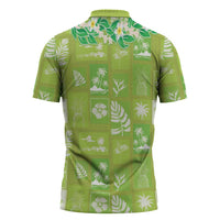 Aloha Hawaii Tuberose Lei Zipper Polo Shirt Tropical Vibes Green Color - Polynesian Pride