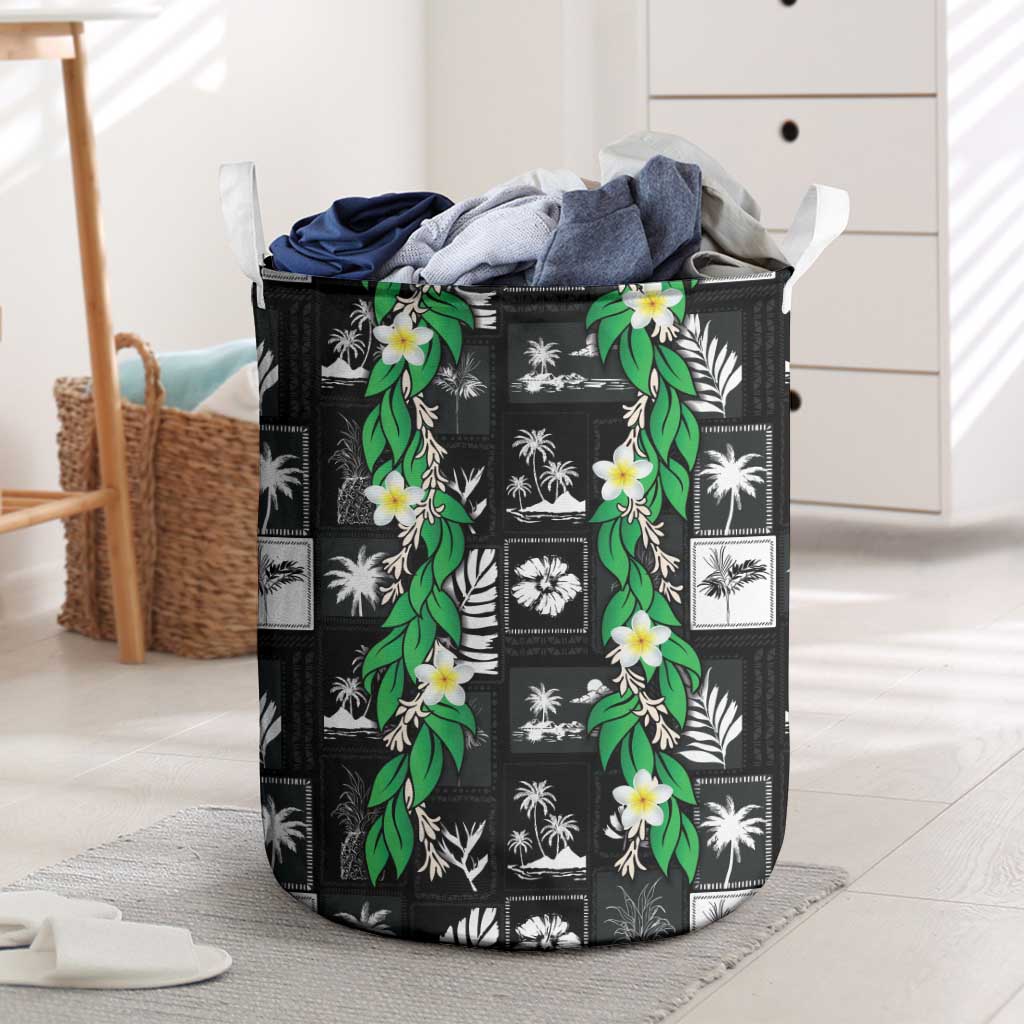 Aloha Hawaii Tuberose Lei Laundry Basket Tropical Vibes Black Color LT14 Black - Polynesian Pride