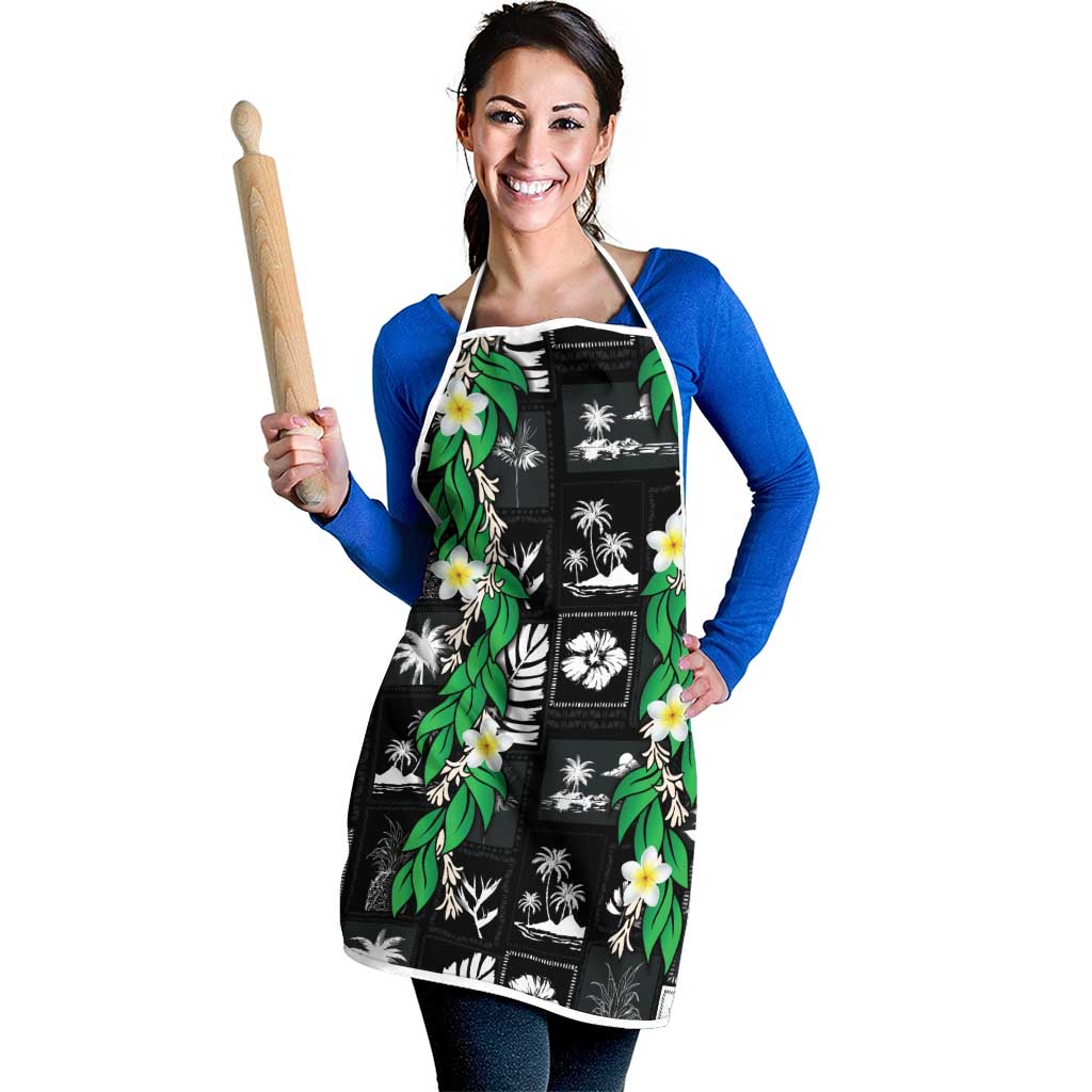 Aloha Hawaii Tuberose Lei Apron Tropical Vibes Black Color - Polynesian Pride
