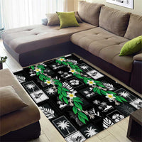 Aloha Hawaii Tuberose Lei Area Rug Tropical Vibes Black Color - Polynesian Pride