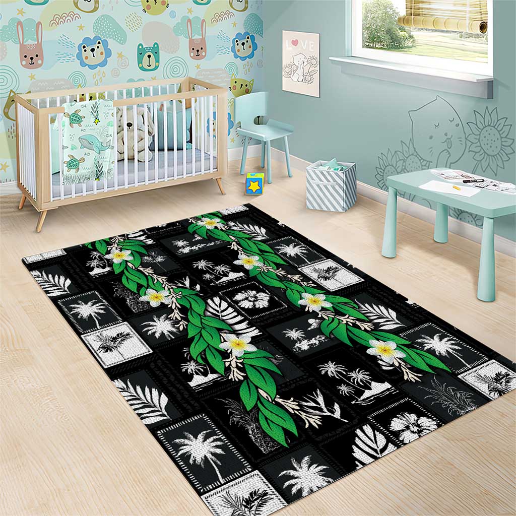 Aloha Hawaii Tuberose Lei Area Rug Tropical Vibes Black Color - Polynesian Pride