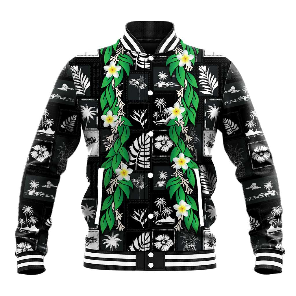 Aloha Hawaii Tuberose Lei Baseball Jacket Tropical Vibes Black Color - Polynesian Pride
